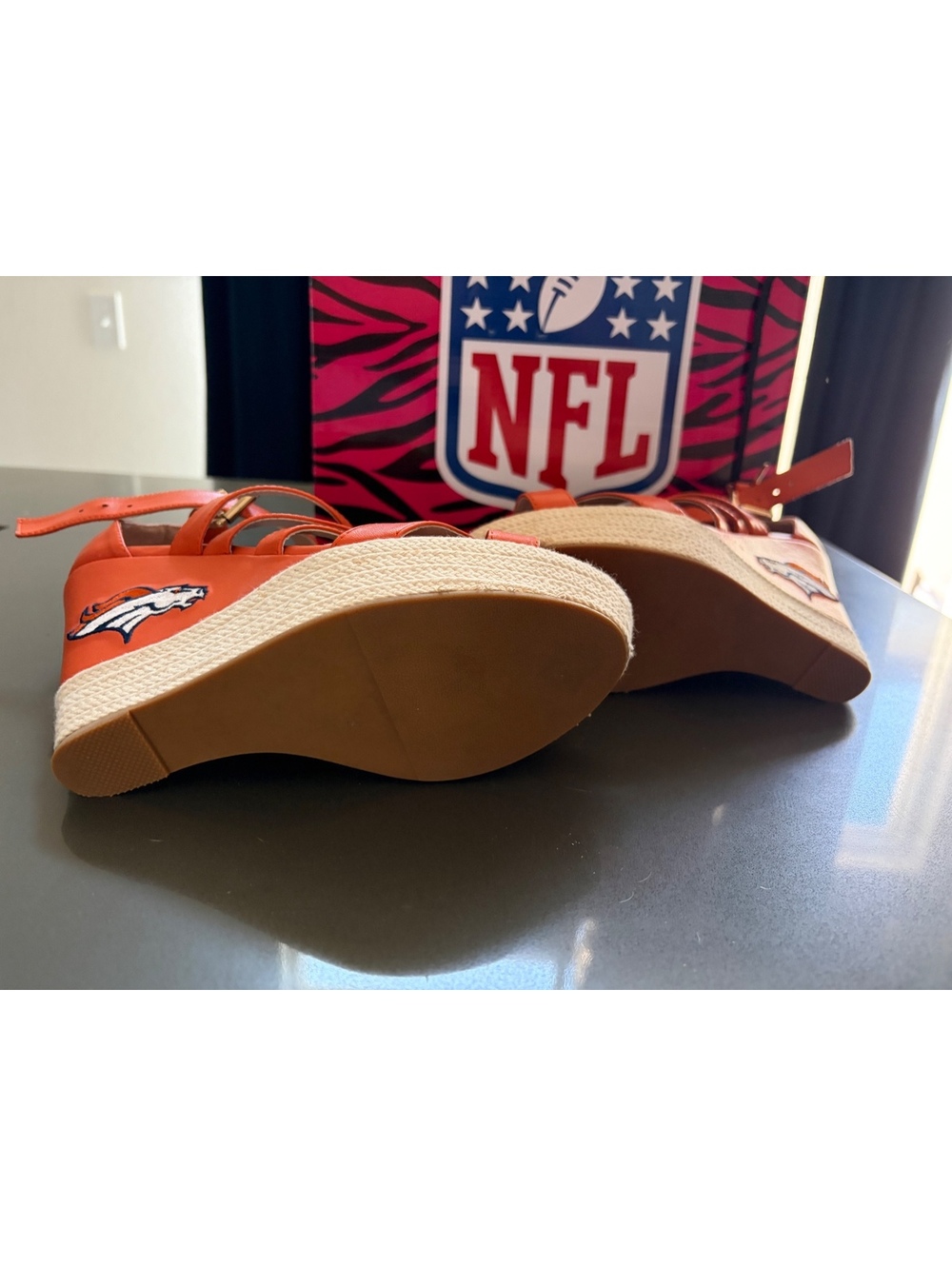Denver Broncos Orange Colored Wedge Espadrille Sandals Size 7.5 - Picture 3 of 8